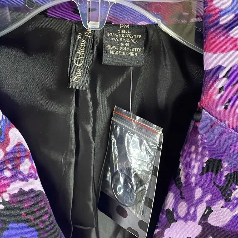 Nue Options Petites Cardigan Jacket Blazer, NWT, Size PM, Purple Floral - Picture 4 of 7